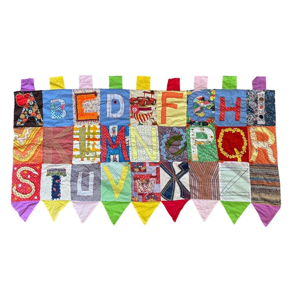Vintage Alphabet Quilted Folk Art Patchwork Handmade 73"x40" One of a KInd Wall - Picture 1 of 14